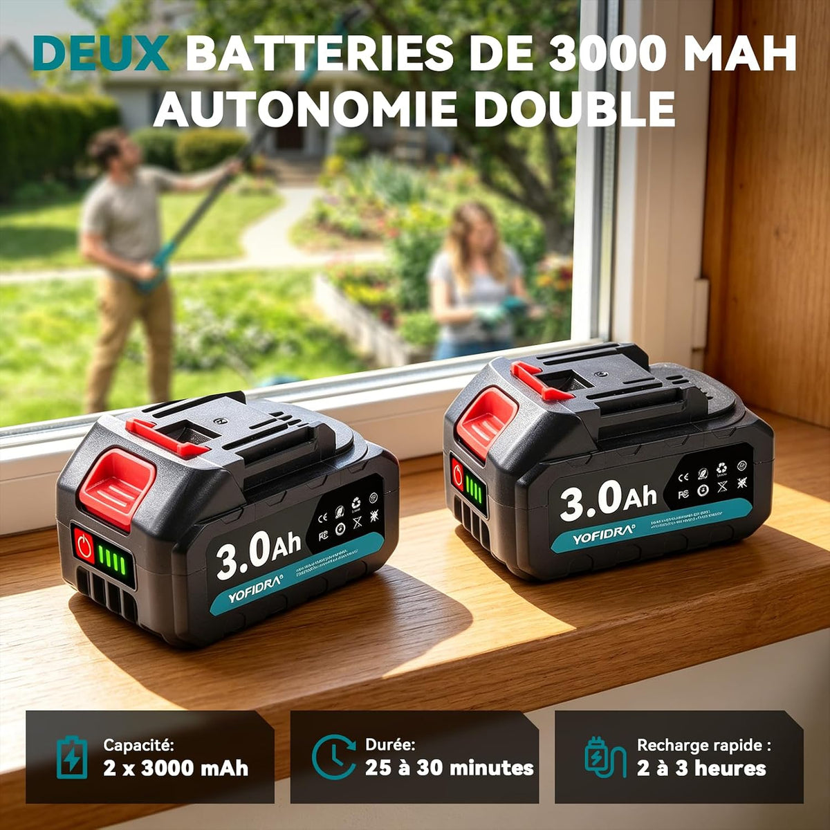 Yofidra - Élagueuse sur perche 4 en 1 à batterie, perche 2,4 m, 2 batteries 3,0 Ah